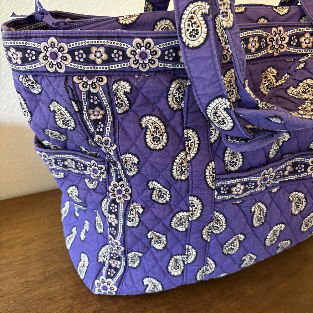 Vera Bradley Tote Bag Purple Paisley Print Large Cotton Tote 20" X 15" X 8" - Picture 2 of 11